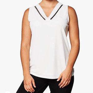 Calvin Klein White V Neck Top with Stitching